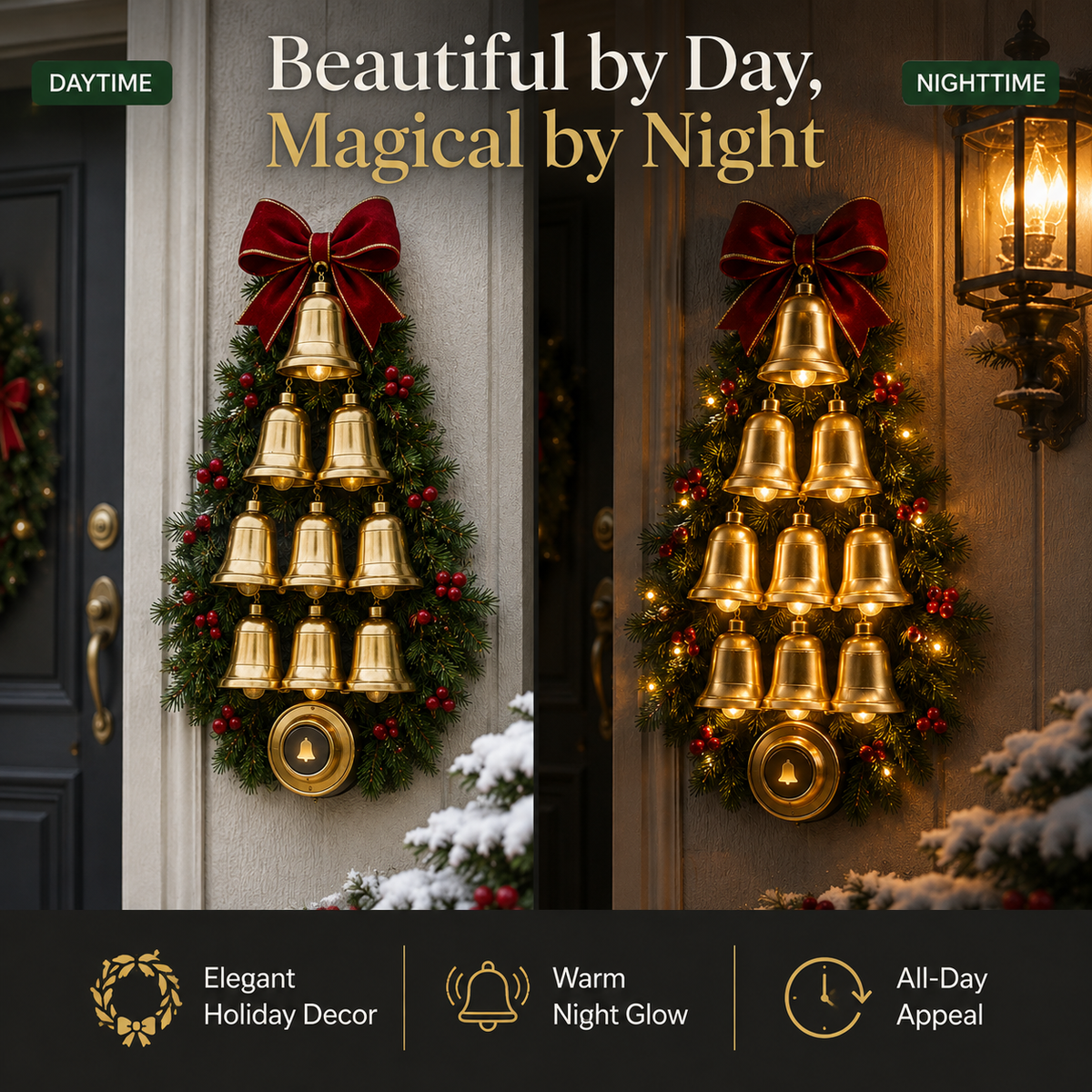 🔔 Christmas Bell Cascade Doorbell – Light-Up Holiday Chime Door Decor 🎄