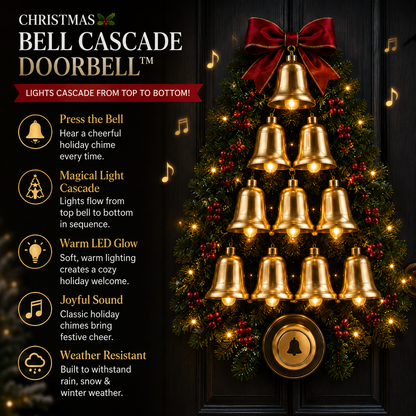 🔔 Christmas Bell Cascade Doorbell – Light-Up Holiday Chime Door Decor 🎄