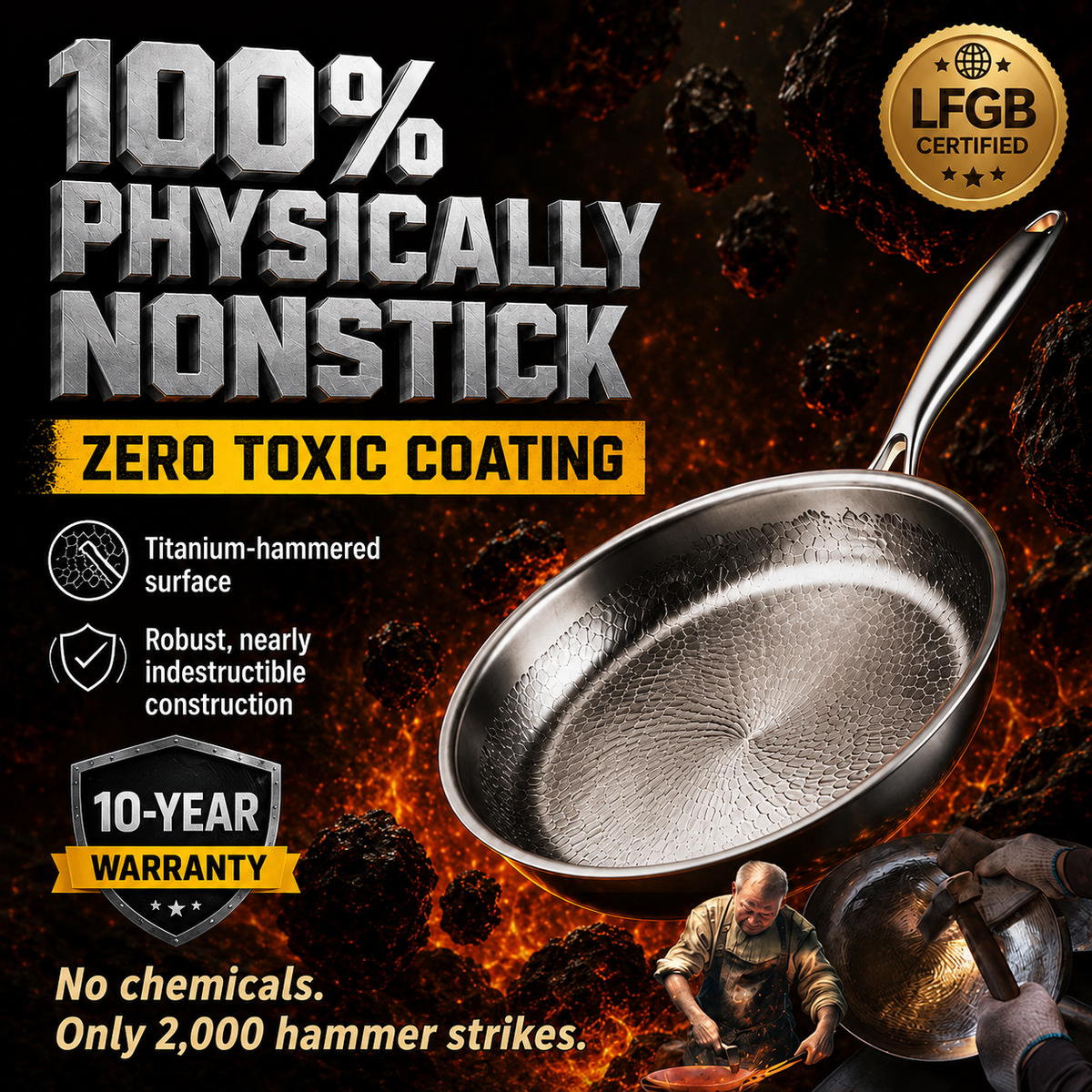 Hand-hammered, uncoated non-stick frying pan 🍳
