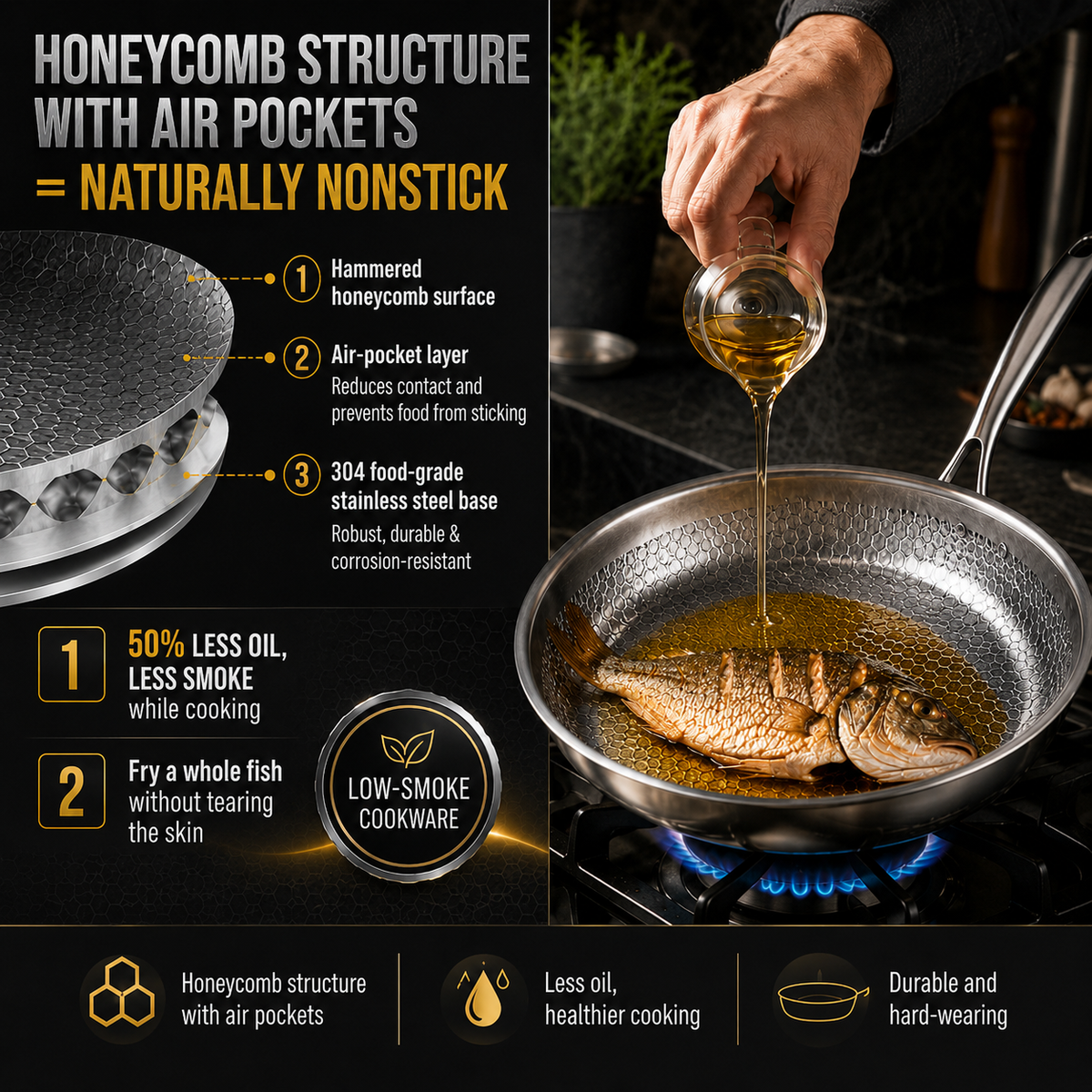 Hand-hammered, uncoated non-stick frying pan 🍳