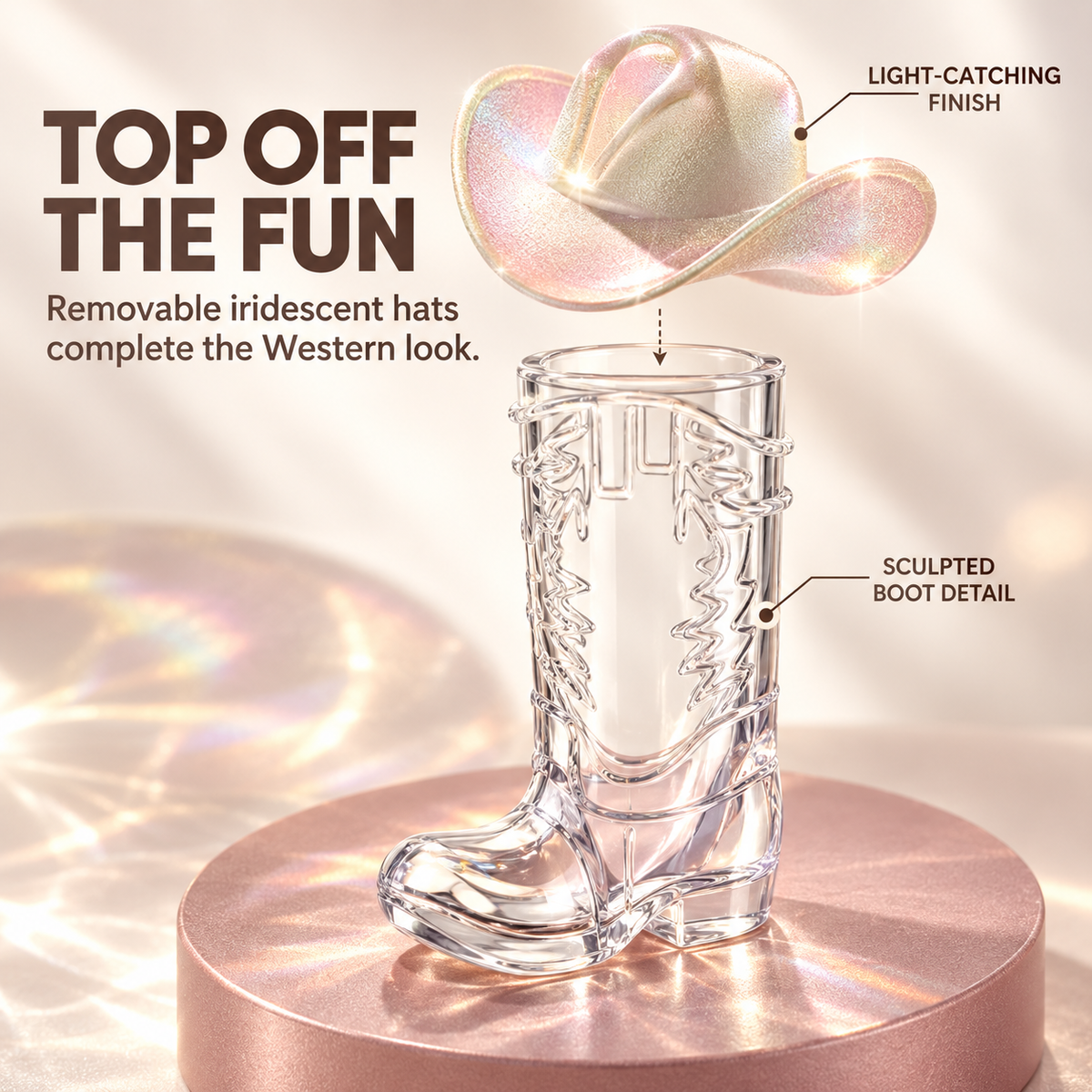 🤠 40-Pack Cowboy Boot Shot Cups with Iridescent Hats – Western Party Set