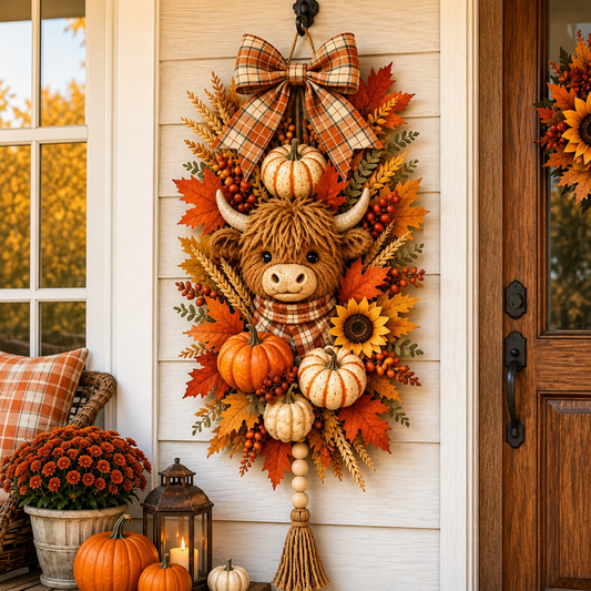 🏡🎃Rustic Wooden Pumpkin Door Hanging with Warm LED Lights