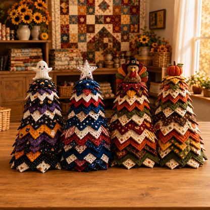 🔥LAST DAY 50% OFF - 🎄Americana Christmas Tree Quilt Kit – Easy Layered Fabric Holiday Décor for Quilting Lovers