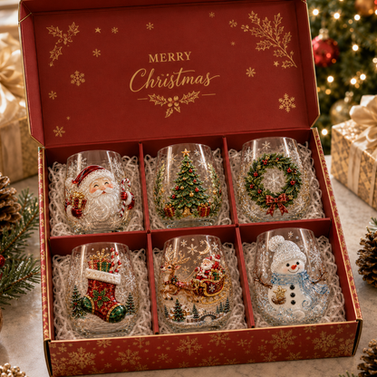 🎅Magical Christmas Glass Cup Collection – Santa, Reindeer, Snowman & Christmas Tree