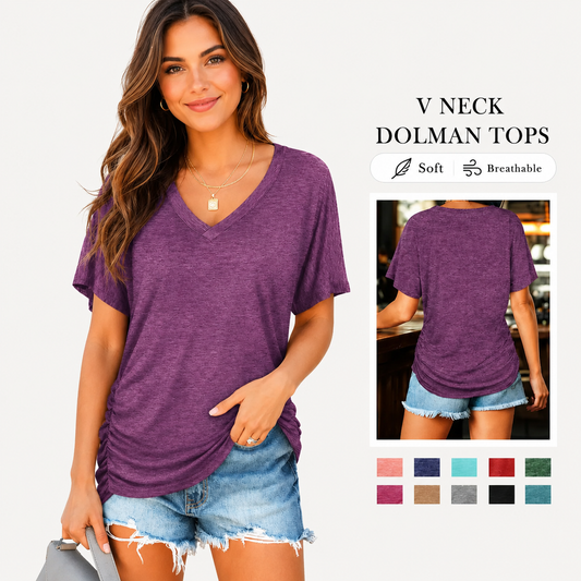 La promoción de la semana pasada: 🔥 70% de descuento - Blusas de manga corta con cuello en V y fruncido lateral de corte holgado para mujer