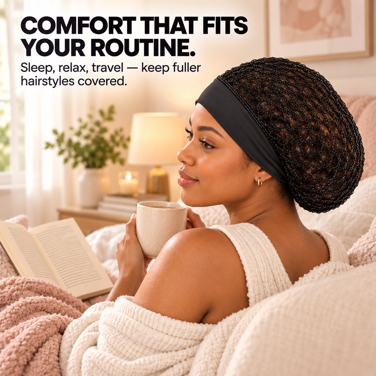 3-Pack Breathable Hair Protection Caps for Curls, Braids & Voluminous Hair – Lightweight Satin-Band Mesh Bonnet for Sleeping, Travel & Everyday Use