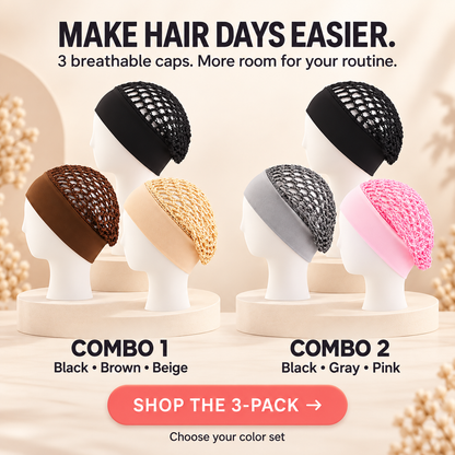 3-Pack Breathable Hair Protection Caps for Curls, Braids & Voluminous Hair – Lightweight Satin-Band Mesh Bonnet for Sleeping, Travel & Everyday Use