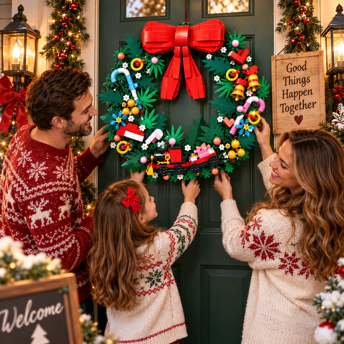 Build-Your-Own Christmas Wreath - 653 PCS Festive Building Block Décor