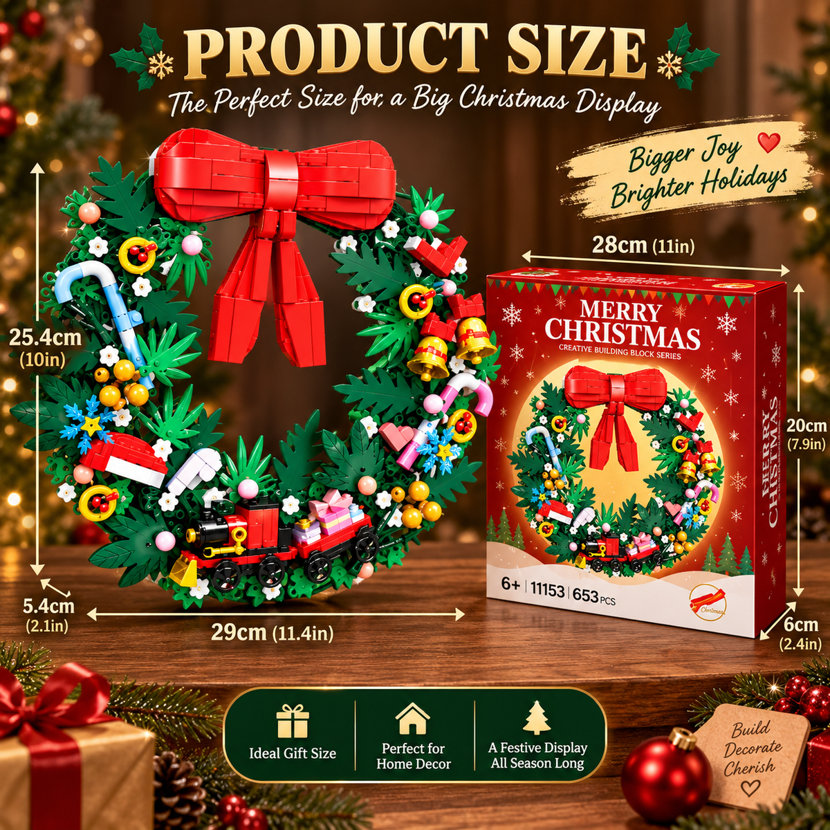 Build-Your-Own Christmas Wreath - 653 PCS Festive Building Block Décor
