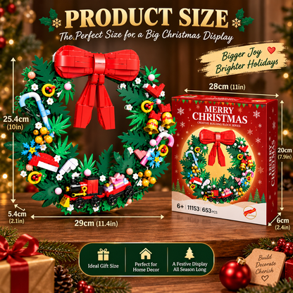 Build-Your-Own Christmas Wreath - 653 PCS Festive Building Block Décor