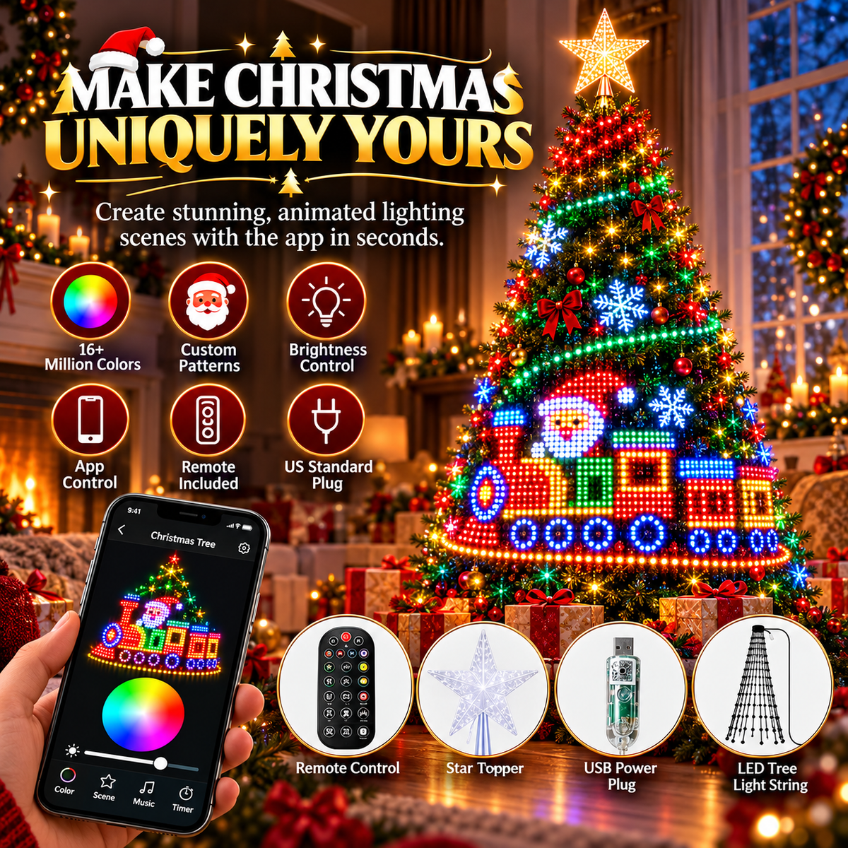 🎄 Smart Christmas Tree Lights — App-Controlled Color Effects for a Stunning Holiday Glow