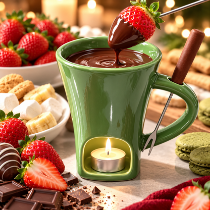 Ceramic Chocolate and Cheese Fondue Melter Mug with Fork