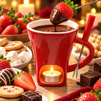 Ceramic Chocolate and Cheese Fondue Melter Mug with Fork