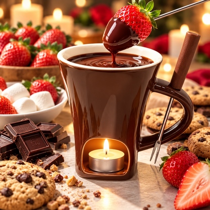 Ceramic Chocolate and Cheese Fondue Melter Mug with Fork