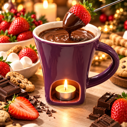 Ceramic Chocolate and Cheese Fondue Melter Mug with Fork