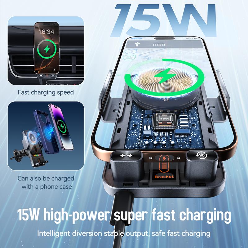 🔥HOT SALE 50% OFF🎁⚡Over 50K sold! 📱Smart 2-in-1 Car Rotating Mobile Phone Holder & Wireless Charger⚡