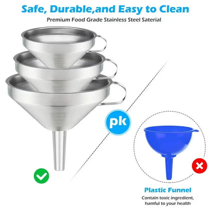 304 Stainless Steel Multi Size Kitchen Funnel Set with Filter