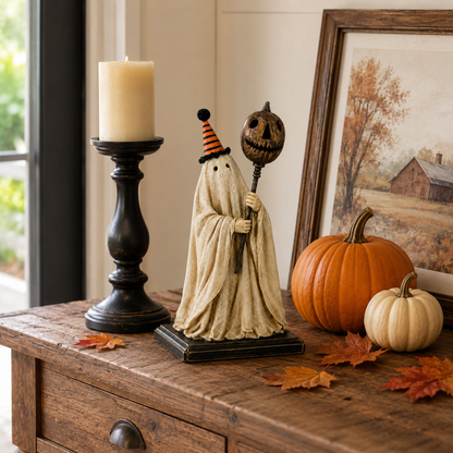 Summerween Sale 50% OFF 💕- Lighted Vintage Ghost Figurine with Glowing Pumpkin Staff