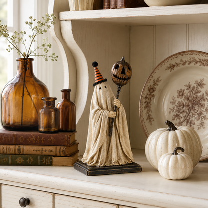 Summerween Sale 50% OFF 💕- Lighted Vintage Ghost Figurine with Glowing Pumpkin Staff