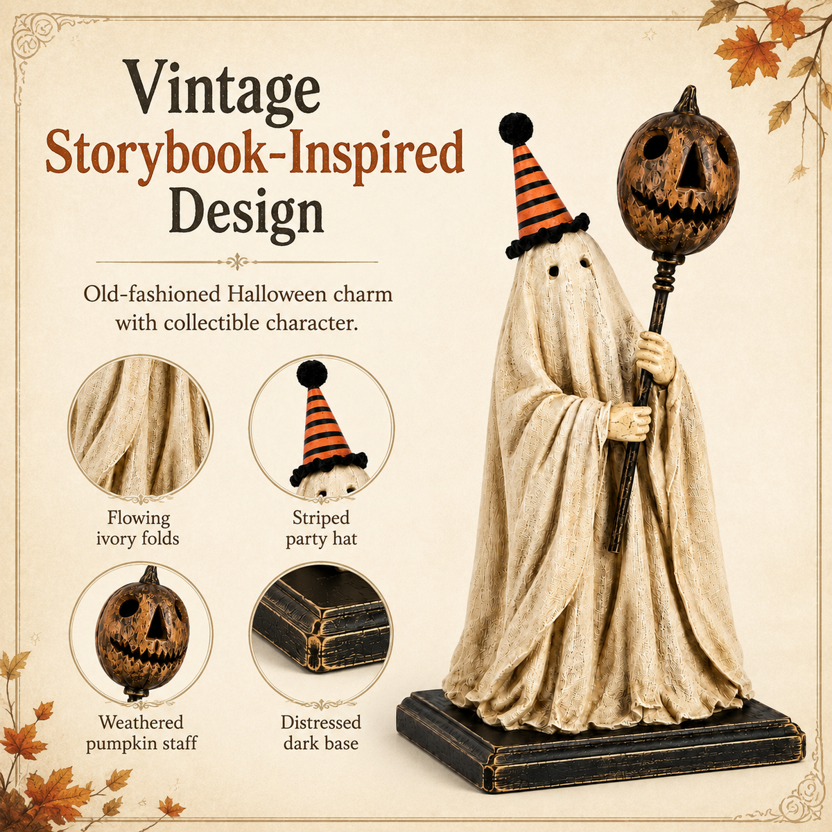 Summerween Sale 50% OFF 💕- Lighted Vintage Ghost Figurine with Glowing Pumpkin Staff