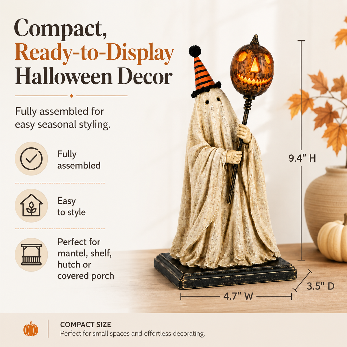Summerween Sale 50% OFF 💕- Lighted Vintage Ghost Figurine with Glowing Pumpkin Staff