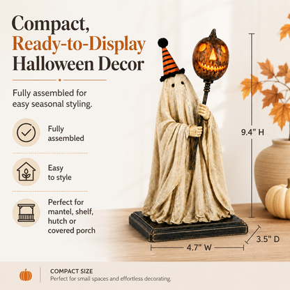 Summerween Sale 50% OFF 💕- Lighted Vintage Ghost Figurine with Glowing Pumpkin Staff