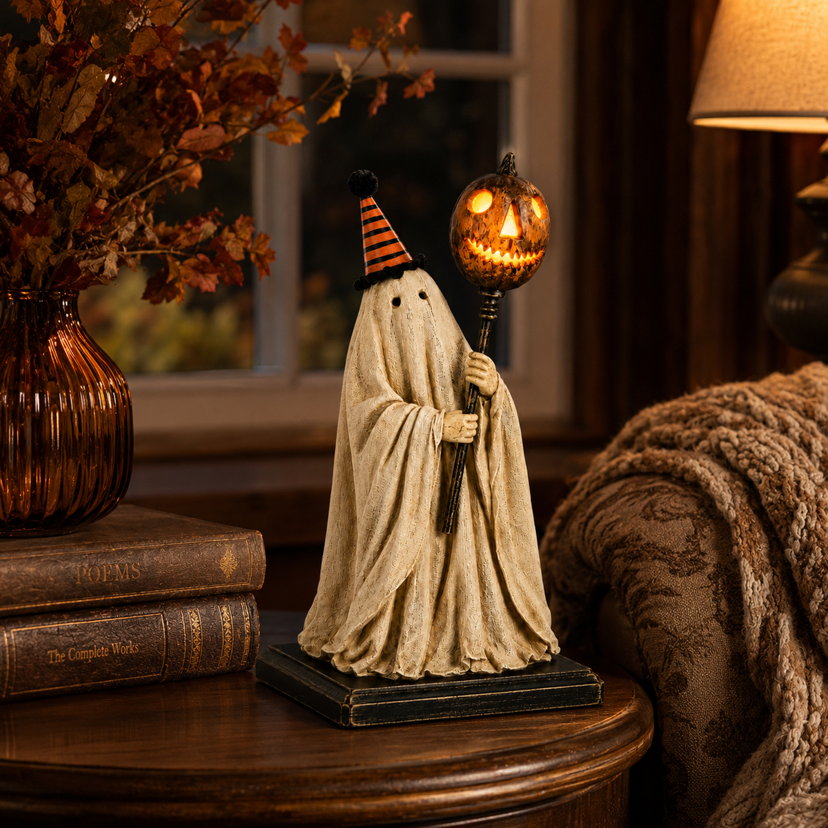 Summerween Sale 50% OFF 💕- Lighted Vintage Ghost Figurine with Glowing Pumpkin Staff