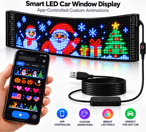 🎄 Animated Christmas LED Rear Window Panel – App Controlled Car Display