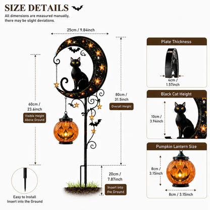 Halloween Garden Stake Light with Black Cat & Pumpkin