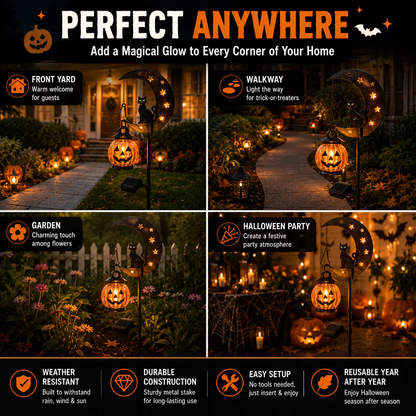 Halloween Garden Stake Light with Black Cat & Pumpkin