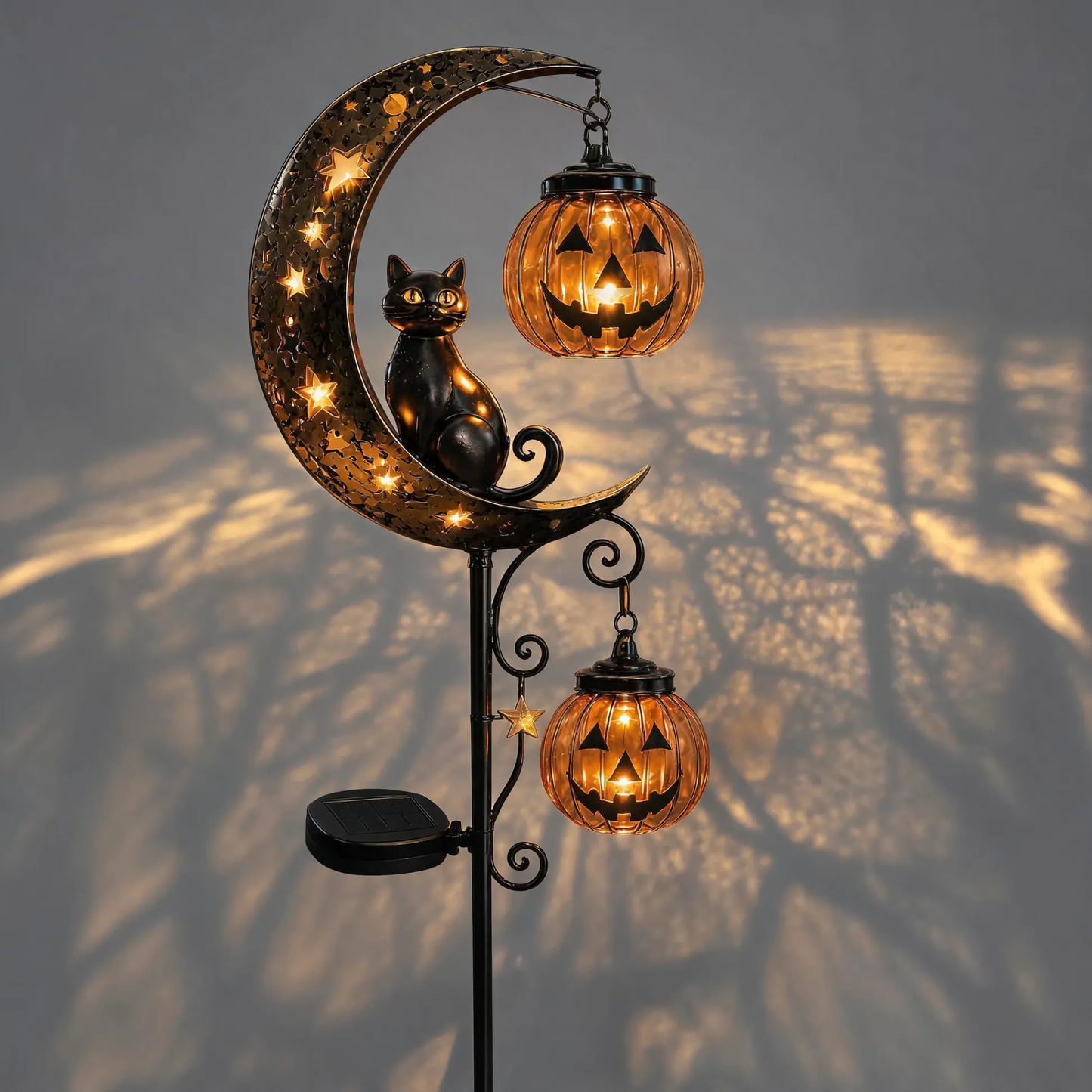 Halloween Garden Stake Light with Black Cat & Pumpkin
