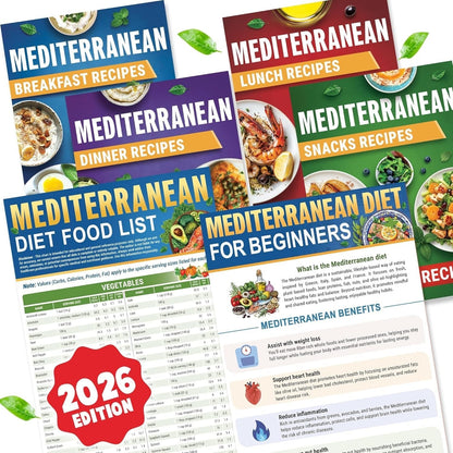🥗Feel More Confident About Everyday Meals - 3-Piece Mediterranean Meal Planning Set With A 28-Day Guide And 80 Recipes🍋