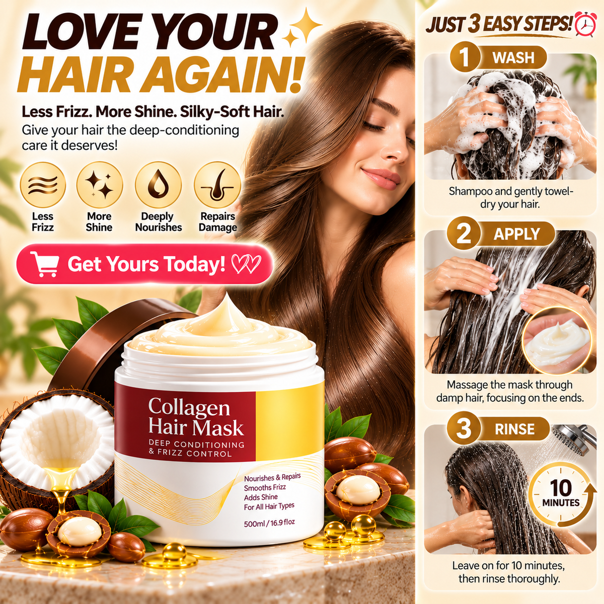 Collagen Hair Mask – Deep Moisture Repair for Dry, Frizzy & Damaged Hair