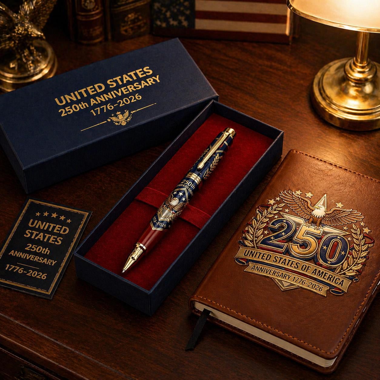 🎁 Cuaderno y bolígrafo del 250.º aniversario de EE. UU., 1776-2026, regalo patriótico