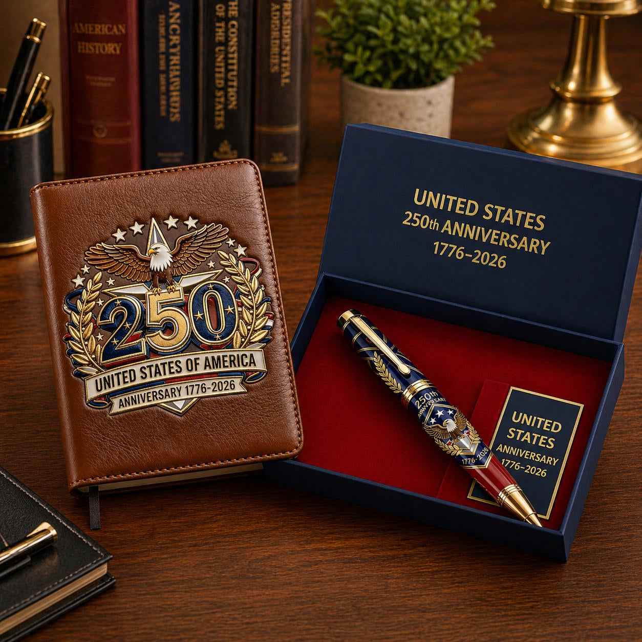 🎁 Cuaderno y bolígrafo del 250.º aniversario de EE. UU., 1776-2026, regalo patriótico