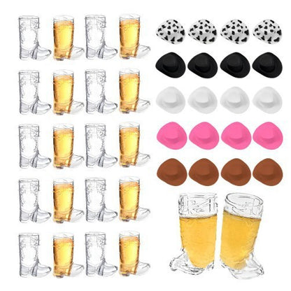 🤠 40-Pack Cowboy Boot Shot Cups with Iridescent Hats – Western Party Set