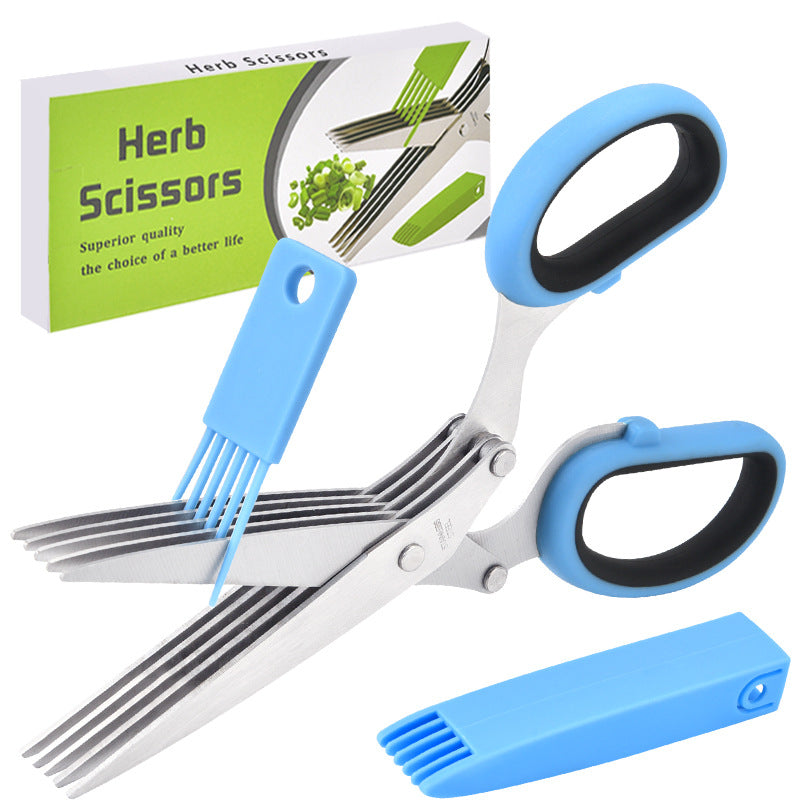 ✂️Herb Scissors 5 Blade Kitchen Shears, Multipurpose Herb Cutter with Safety Cover & Cleaning Comb for Basil Chive Parsley