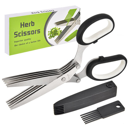 ✂️Herb Scissors 5 Blade Kitchen Shears, Multipurpose Herb Cutter with Safety Cover & Cleaning Comb for Basil Chive Parsley