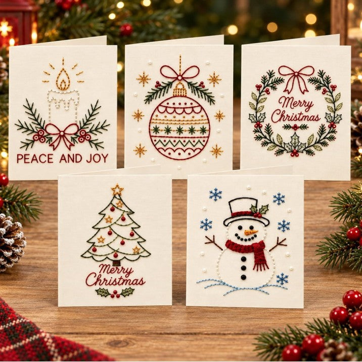 Christmas String Art Greeting Card DIY Kit – 6-Piece Stitching Set