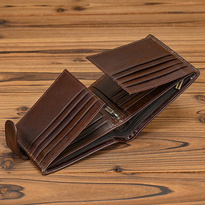 Billetera Bifold de Cuero de Vaca de Grano Superior para Hombre – Diseño Clásico, Amplio Almacenamiento