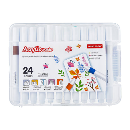 Acrylic Marker Set with Brush Tips (24/36/48/60 Colors) – Includes Portable, Stackable Storage Case