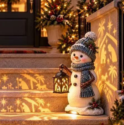 ⛄ Last Day 49% Snowman Nativity Glow™ – Solar Christmas Step Light with Holy Family Projection！！！
