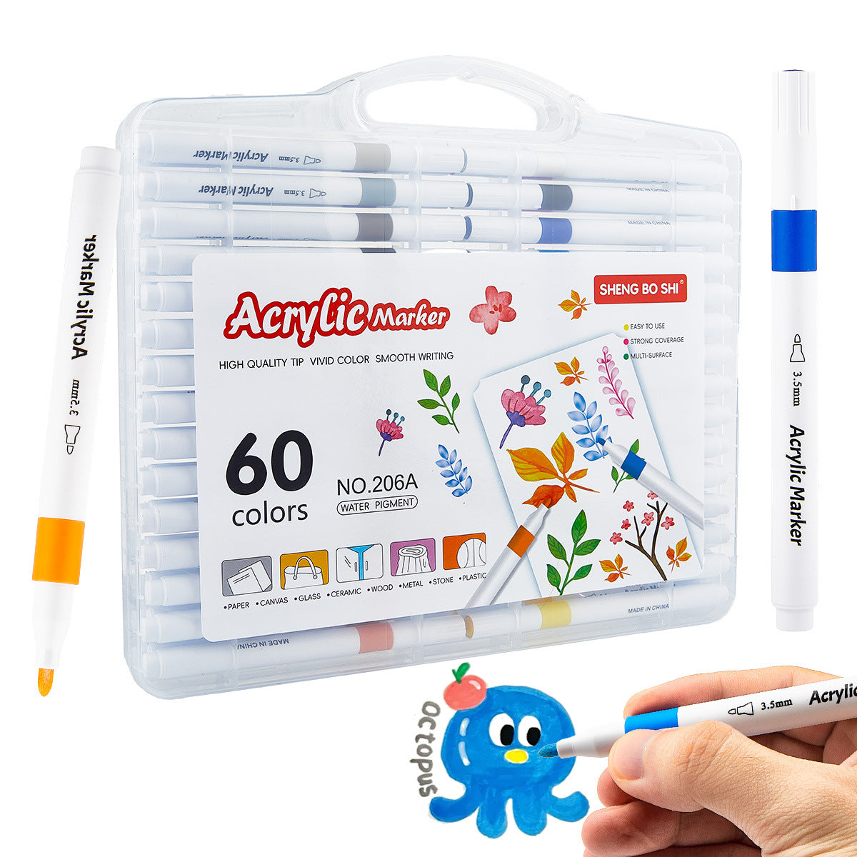 Acrylic Marker Set with Brush Tips (24/36/48/60 Colors) – Includes Portable, Stackable Storage Case