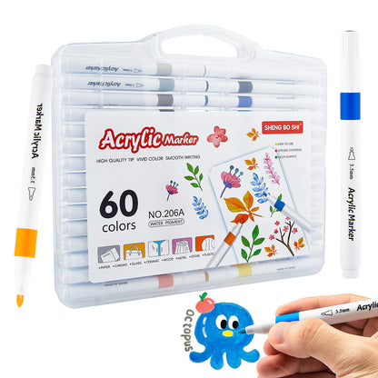 Acrylic Marker Set with Brush Tips (24/36/48/60 Colors) – Includes Portable, Stackable Storage Case