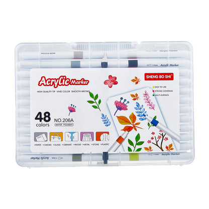 Acrylic Marker Set with Brush Tips (24/36/48/60 Colors) – Includes Portable, Stackable Storage Case