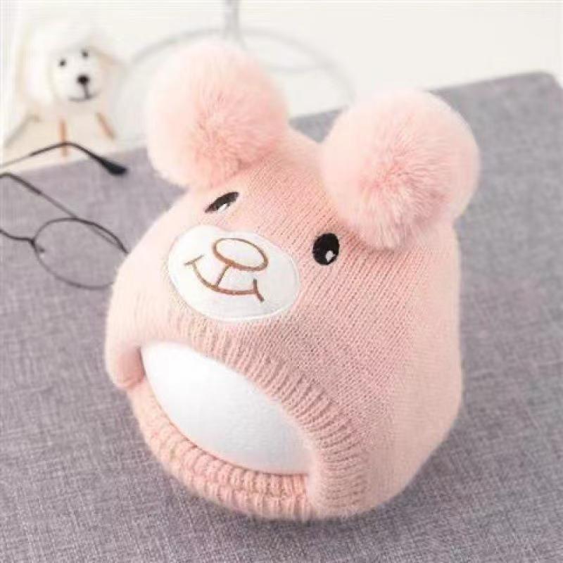 🐶 Plush Dog Winter Hat – Warm Ribbed Knit Hood with Double Pom-Poms