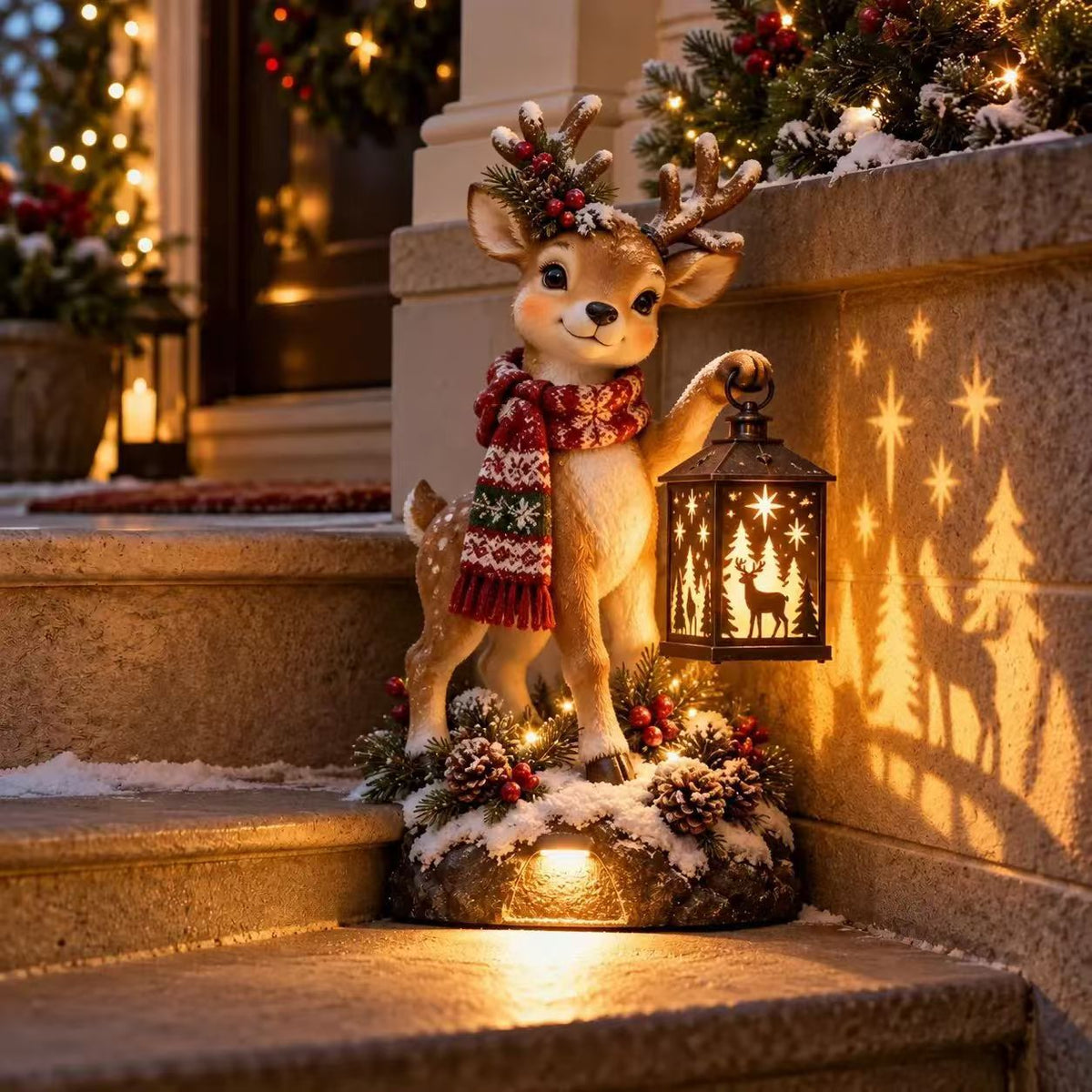 ⛄ Last Day 49% Snowman Nativity Glow™ – Solar Christmas Step Light with Holy Family Projection！！！