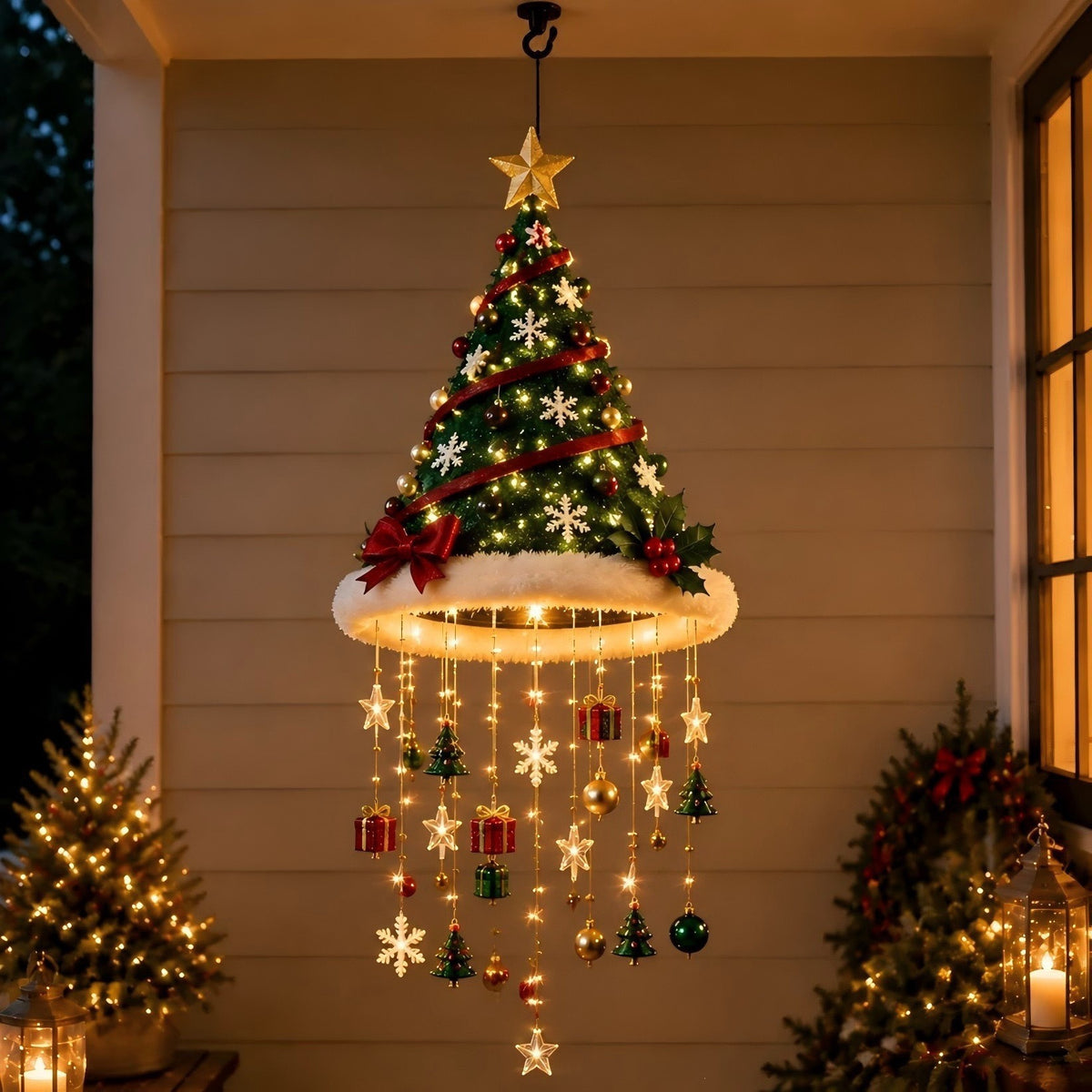 🎅✨Light‐Up Santa Hat Hanging Chandelier Decoration