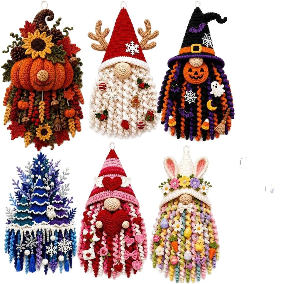 🧶 DIY Seasonal Crochet Door Hanger Kit – 6 Handmade Holiday Designs for Year-Round Home Decor