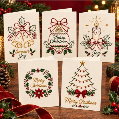 Christmas String Art Greeting Card DIY Kit – 6-Piece Stitching Set